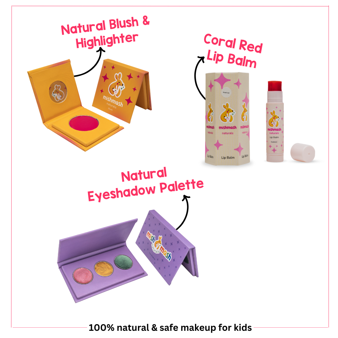 Ayurvedic Kids Face Care Combo – Blush, Lip Balm & 3 Eye Shadow Colors for Eyes, Cheeks & Lips (46% Off!)